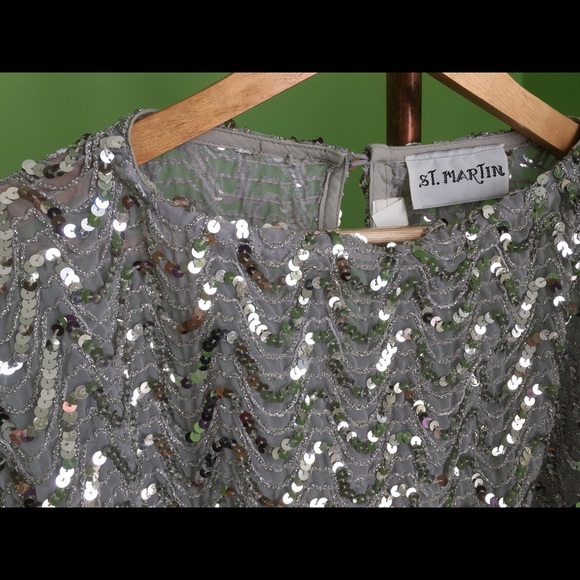 Vintage St Martin Silver Sequined Blouse - Picture 2 of 8